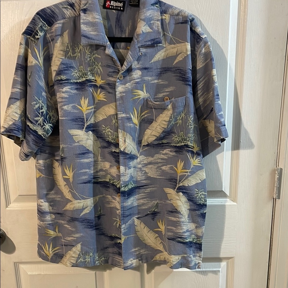Alpine Blue and Cream Leaf Print Men's Shirt
